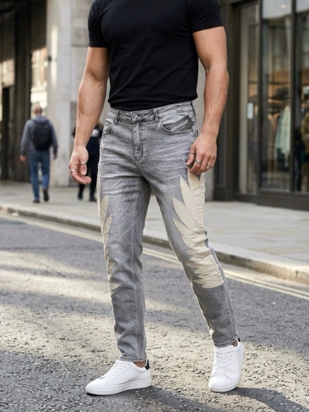 Serenede “Jibriel” Men’s Jeans with Cream Wing Appliqué deadstock streetwear